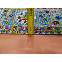 Load image into Gallery viewer, 8&#39;8&quot;x12&#39; Blueish Gray, Medallion Design, Sari Silk With Textured Wool Hand Knotted, Oriental Rug FWR451398