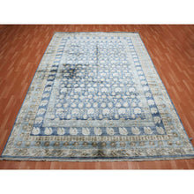 Load image into Gallery viewer, 8&#39;9&quot;x12&#39; Yale Blue, Hand Knotted 100% Pure Real Silk, Khotan Repetitive Flower And Branch Design With Multiple Borders, Oriental Rug FWR451452