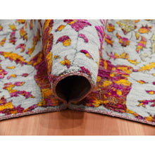 Load image into Gallery viewer, 9&#39;x12&#39; Light Gray, Erased Persian Design With Colorful Pattern, Sari Silk With Textured Wool Hand Knotted, Oriental Rug FWR451458