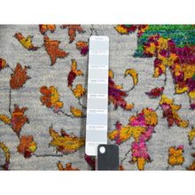 Load image into Gallery viewer, 9&#39;x12&#39; Light Gray, Erased Persian Design With Colorful Pattern, Sari Silk With Textured Wool Hand Knotted, Oriental Rug FWR451458