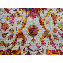Load image into Gallery viewer, 9&#39;x12&#39; Light Gray, Erased Persian Design With Colorful Pattern, Sari Silk With Textured Wool Hand Knotted, Oriental Rug FWR451458