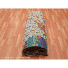Load image into Gallery viewer, 9&#39;x12&#39; Light Gray, Erased Persian Design With Colorful Pattern, Sari Silk With Textured Wool Hand Knotted, Oriental Rug FWR451458