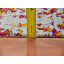 Load image into Gallery viewer, 9&#39;x12&#39; Light Gray, Erased Persian Design With Colorful Pattern, Sari Silk With Textured Wool Hand Knotted, Oriental Rug FWR451458