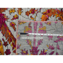 Load image into Gallery viewer, 9&#39;x12&#39; Light Gray, Erased Persian Design with Colorful Pattern, Sari Silk with Textured Wool Hand Knotted, Oriental Rug FWR451458