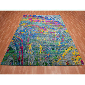 9'x11'9" Gray Lava Design, Sari Silk With Wool Hand Knotted, Oriental Rug FWR451476