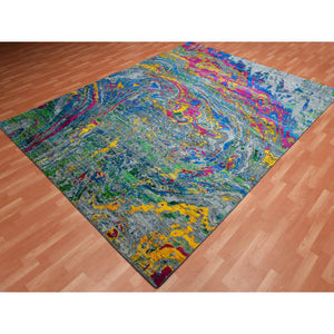 9'x11'9" Gray Lava Design, Sari Silk With Wool Hand Knotted, Oriental Rug FWR451476