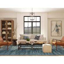 Load image into Gallery viewer, 10&#39;1&quot;x14&#39;1&quot; Blue With Touches Of Ivory Striae Design, Hand Knotted Pure Wool, Oriental Rug FWR451494