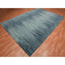 Load image into Gallery viewer, 10&#39;1&quot;x14&#39;1&quot; Blue With Touches Of Ivory Striae Design, Hand Knotted Pure Wool, Oriental Rug FWR451494
