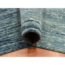 Load image into Gallery viewer, 10&#39;1&quot;x14&#39;1&quot; Blue With Touches Of Ivory Striae Design, Hand Knotted Pure Wool, Oriental Rug FWR451494