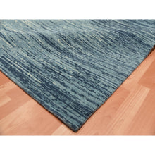 Load image into Gallery viewer, 10&#39;1&quot;x14&#39;1&quot; Blue With Touches Of Ivory Striae Design, Hand Knotted Pure Wool, Oriental Rug FWR451494