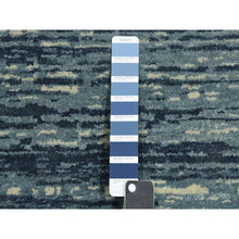 Load image into Gallery viewer, 10&#39;1&quot;x14&#39;1&quot; Blue With Touches Of Ivory Striae Design, Hand Knotted Pure Wool, Oriental Rug FWR451494