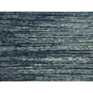 10'1"x14'1" Blue With Touches Of Ivory Striae Design, Hand Knotted Pure Wool, Oriental Rug FWR451494