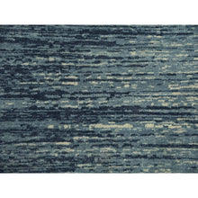 Load image into Gallery viewer, 10&#39;1&quot;x14&#39;1&quot; Blue With Touches Of Ivory Striae Design, Hand Knotted Pure Wool, Oriental Rug FWR451494