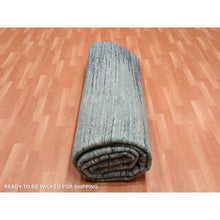 Load image into Gallery viewer, 10&#39;1&quot;x14&#39;1&quot; Blue With Touches Of Ivory Striae Design, Hand Knotted Pure Wool, Oriental Rug FWR451494