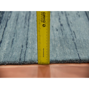 10'1"x14'1" Blue With Touches Of Ivory Striae Design, Hand Knotted Pure Wool, Oriental Rug FWR451494