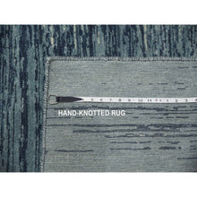 Load image into Gallery viewer, 10&#39;1&quot;x14&#39;1&quot; Blue With Touches Of Ivory Striae Design, Hand Knotted Pure Wool, Oriental Rug FWR451494