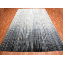 Load image into Gallery viewer, 10&#39;1&quot;x14&#39;2&quot; Gray And Black, Densely Woven Pure Wool, Hand Knotted Modern Ombre Design, Oriental Rug FWR451512