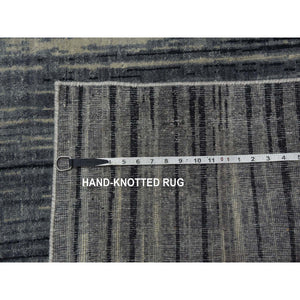 10'1"x14'2" Gray And Black, Densely Woven Pure Wool, Hand Knotted Modern Ombre Design, Oriental Rug FWR451512