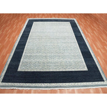 Load image into Gallery viewer, 9&#39;x12&#39;3&quot; Shades Of Blue, Leaf All Over Pattern With A Distinct Contrasting Border Colors, Tone On Tone, Pure Wool Hand Knotted, Oriental Rug FWR451518