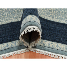 Load image into Gallery viewer, 9&#39;x12&#39;3&quot; Shades Of Blue, Leaf All Over Pattern With A Distinct Contrasting Border Colors, Tone On Tone, Pure Wool Hand Knotted, Oriental Rug FWR451518
