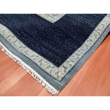 Load image into Gallery viewer, 9&#39;x12&#39;3&quot; Shades Of Blue, Leaf All Over Pattern With A Distinct Contrasting Border Colors, Tone On Tone, Pure Wool Hand Knotted, Oriental Rug FWR451518