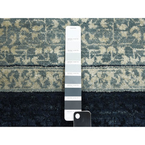 9'x12'3" Shades Of Blue, Leaf All Over Pattern With A Distinct Contrasting Border Colors, Tone On Tone, Pure Wool Hand Knotted, Oriental Rug FWR451518