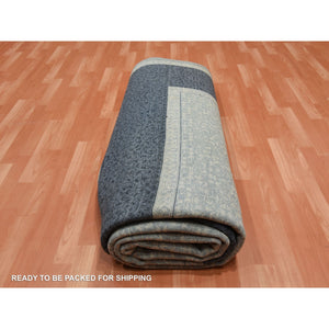 9'x12'3" Shades Of Blue, Leaf All Over Pattern With A Distinct Contrasting Border Colors, Tone On Tone, Pure Wool Hand Knotted, Oriental Rug FWR451518