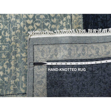 Load image into Gallery viewer, 9&#39;x12&#39;3&quot; Shades Of Blue, Leaf All Over Pattern With A Distinct Contrasting Border Colors, Tone On Tone, Pure Wool Hand Knotted, Oriental Rug FWR451518
