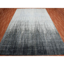 Load image into Gallery viewer, 10&#39;x14&#39; Charcoal Gray Vertical Ombre Design Pure Silk With Textured Wool Hand Knotted Oriental Rug FWR451542