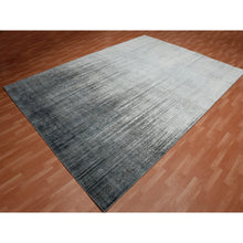 Load image into Gallery viewer, 10&#39;x14&#39; Charcoal Gray Vertical Ombre Design Pure Silk With Textured Wool Hand Knotted Oriental Rug FWR451542
