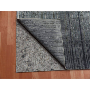 10'x14' Charcoal Gray Vertical Ombre Design Pure Silk With Textured Wool Hand Knotted Oriental Rug FWR451542