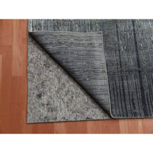 Load image into Gallery viewer, 10&#39;x14&#39; Charcoal Gray Vertical Ombre Design Pure Silk With Textured Wool Hand Knotted Oriental Rug FWR451542
