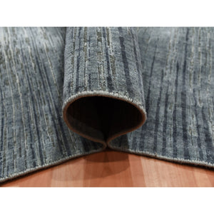 10'x14' Charcoal Gray Vertical Ombre Design Pure Silk With Textured Wool Hand Knotted Oriental Rug FWR451542