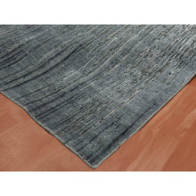 Load image into Gallery viewer, 10&#39;x14&#39; Charcoal Gray Vertical Ombre Design Pure Silk With Textured Wool Hand Knotted Oriental Rug FWR451542