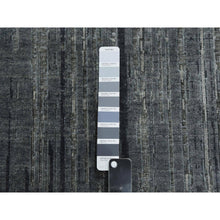 Load image into Gallery viewer, 10&#39;x14&#39; Charcoal Gray Vertical Ombre Design Pure Silk With Textured Wool Hand Knotted Oriental Rug FWR451542
