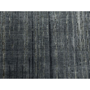 10'x14' Charcoal Gray Vertical Ombre Design Pure Silk With Textured Wool Hand Knotted Oriental Rug FWR451542