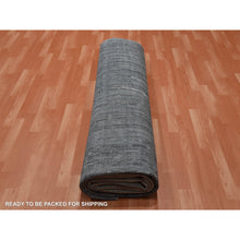 Load image into Gallery viewer, 10&#39;x14&#39; Charcoal Gray Vertical Ombre Design Pure Silk With Textured Wool Hand Knotted Oriental Rug FWR451542