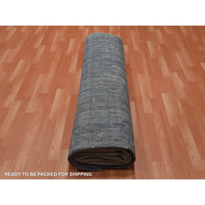 10'x14' Charcoal Gray Vertical Ombre Design Pure Silk With Textured Wool Hand Knotted Oriental Rug FWR451542