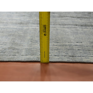 10'x14' Charcoal Gray Vertical Ombre Design Pure Silk With Textured Wool Hand Knotted Oriental Rug FWR451542