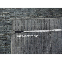 Load image into Gallery viewer, 10&#39;x14&#39; Charcoal Gray Vertical Ombre Design Pure Silk With Textured Wool Hand Knotted Oriental Rug FWR451542
