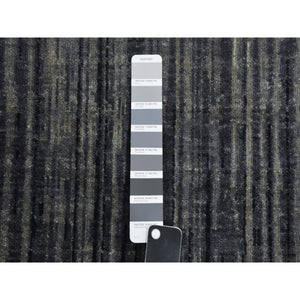 2'6"x12'6" Gray And Black, Modern Ombre Design Densely Woven, Soft Wool Hand Knotted, Runner Oriental Rug FWR451560