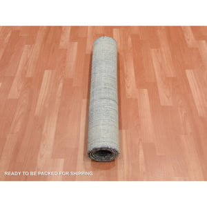 3'x5'3" Charcoal Gray, Modern Vertical Ombre Design, Pure Silk with Textured Wool Hand Knotted, Oriental Rug FWR451566
