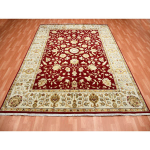 9'x12' Burgundy Red, Rajasthan All Over Leaf Design Thick And Plush, Wool And Silk Hand Knotted, Oriental Rug FWR451590