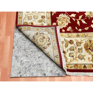 9'x12' Burgundy Red, Rajasthan All Over Leaf Design Thick And Plush, Wool And Silk Hand Knotted, Oriental Rug FWR451590