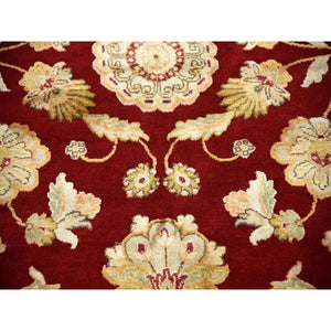 9'x12' Burgundy Red, Rajasthan All Over Leaf Design Thick And Plush, Wool And Silk Hand Knotted, Oriental Rug FWR451590