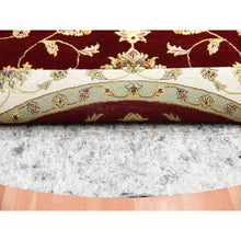 Load image into Gallery viewer, 8&#39;x8&#39; Burgundy Red, Wool And Silk Hand Knotted, Rajasthan All Over Leaf Design Thick And Plush, Round Oriental Rug FWR451638