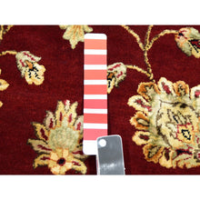 Load image into Gallery viewer, 8&#39;x8&#39; Burgundy Red, Wool And Silk Hand Knotted, Rajasthan All Over Leaf Design Thick And Plush, Round Oriental Rug FWR451638
