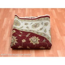 Load image into Gallery viewer, 8&#39;x8&#39; Burgundy Red, Wool And Silk Hand Knotted, Rajasthan All Over Leaf Design Thick And Plush, Round Oriental Rug FWR451638