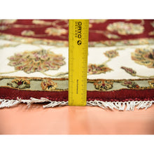Load image into Gallery viewer, 8&#39;x8&#39; Burgundy Red, Wool And Silk Hand Knotted, Rajasthan All Over Leaf Design Thick And Plush, Round Oriental Rug FWR451638
