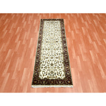Load image into Gallery viewer, 2&#39;7&quot;x8&#39; Ivory, Wool And Silk Hand Knotted, Rajasthan With All Over Leaf Design Thick And Plush, Runner Oriental Rug FWR451656